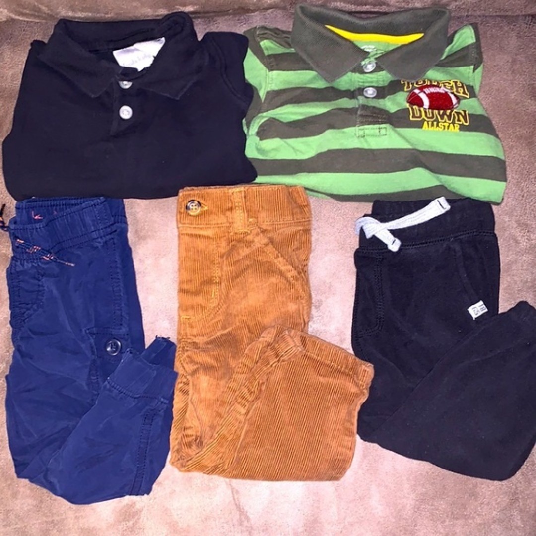 CARTER/ARIZONA Baby boys size 12 months lot-three pants— two longsleeve onesies