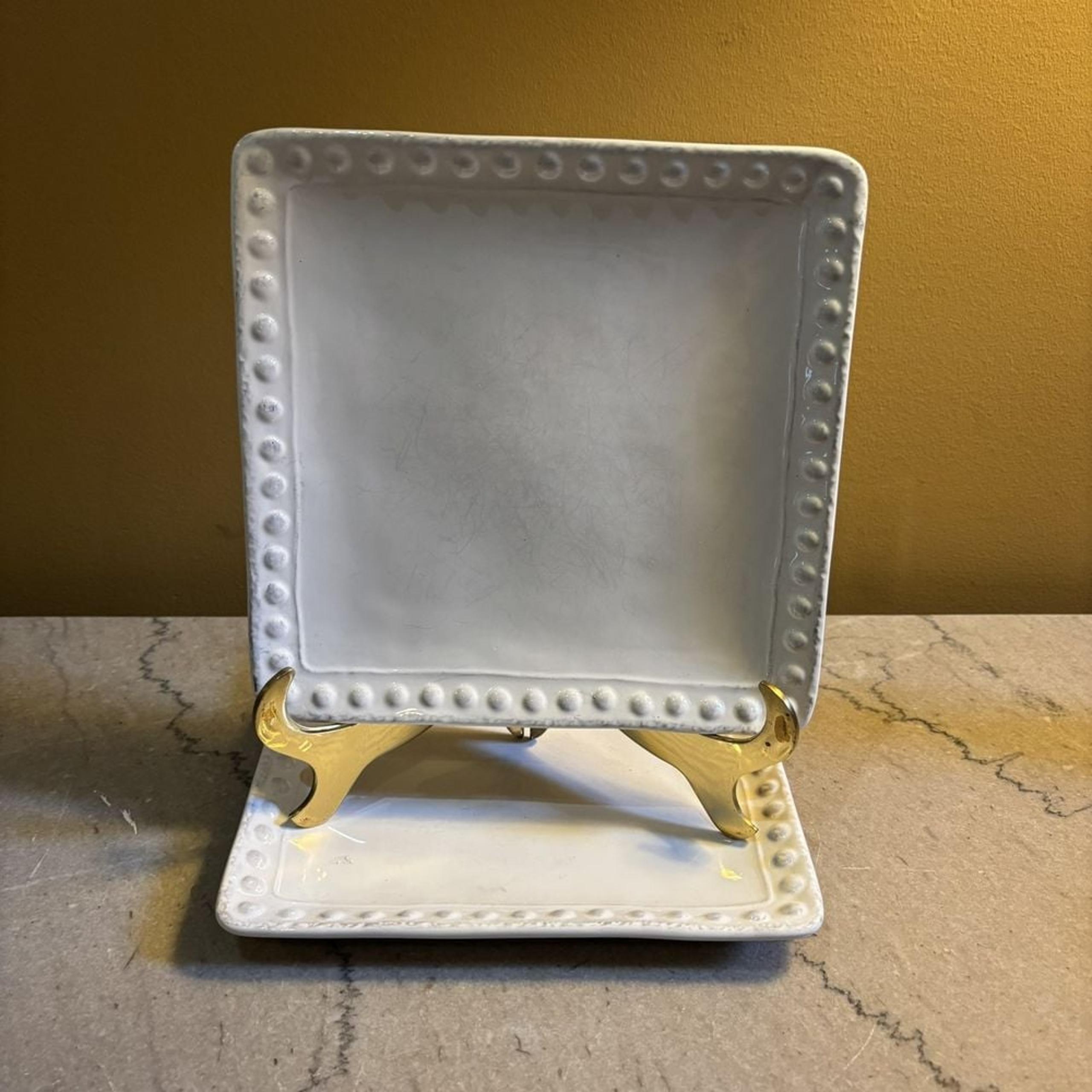 Threshold White 'Barbury square  Salad Plates Bead Porcelain 8" Dot Set Of 2