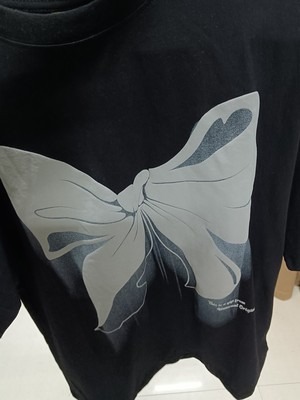 Bow Print Black Cotton Short Sleeve T-Shirt