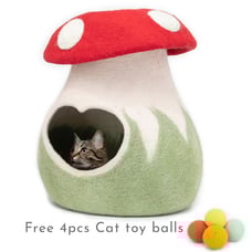 Wool Felt Mushroom Cat Cave | Premium Cat Bed | Kitty Bed | Felt Cat House | Fai