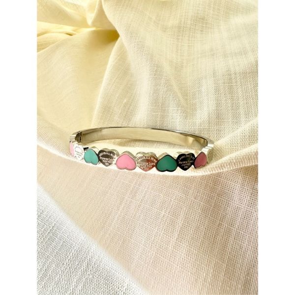 Pink and aqua blue heart forever love” bangle bracelet