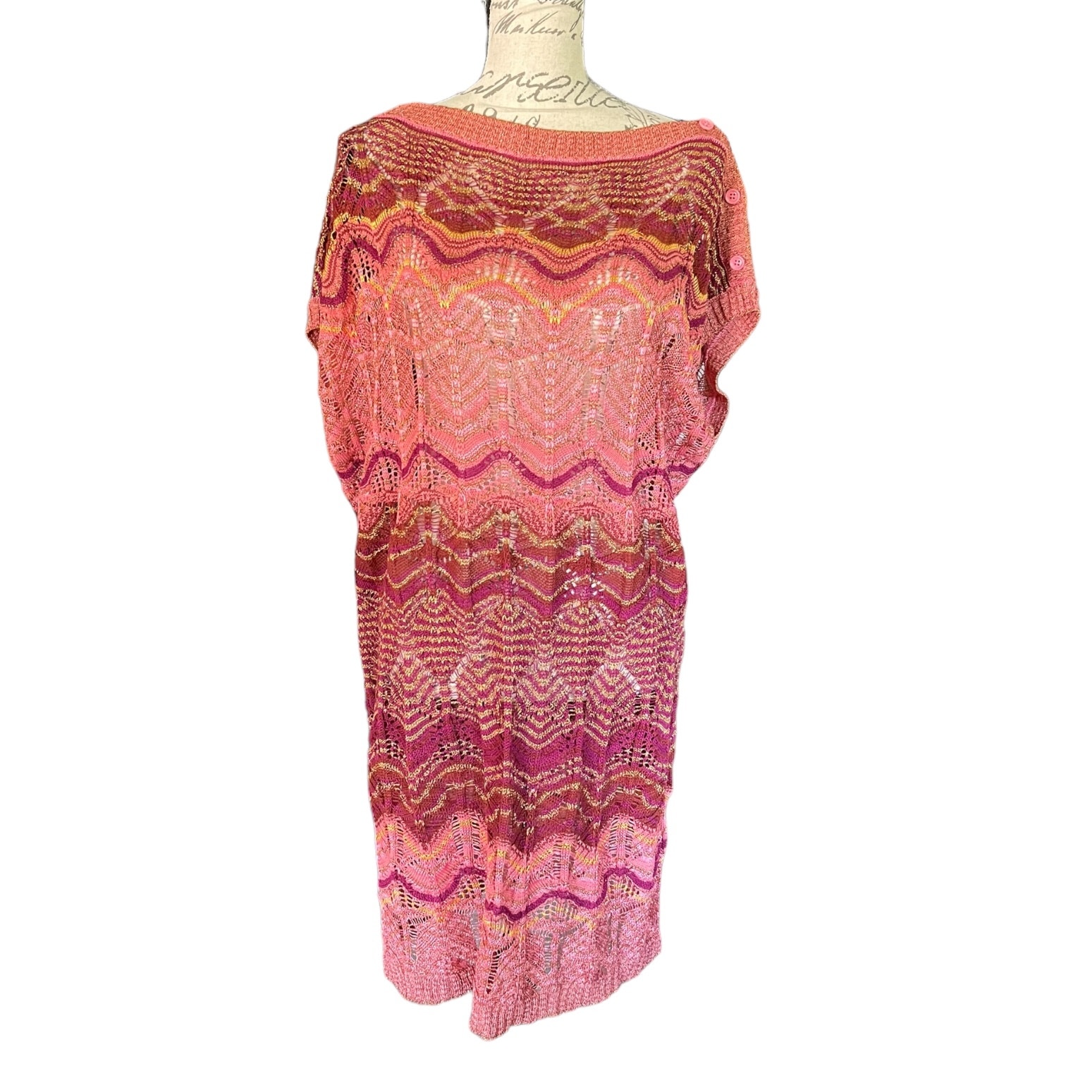 Missoni Vintage Pink Gold Metallic Wave Tunic Shirt Dress Size 42