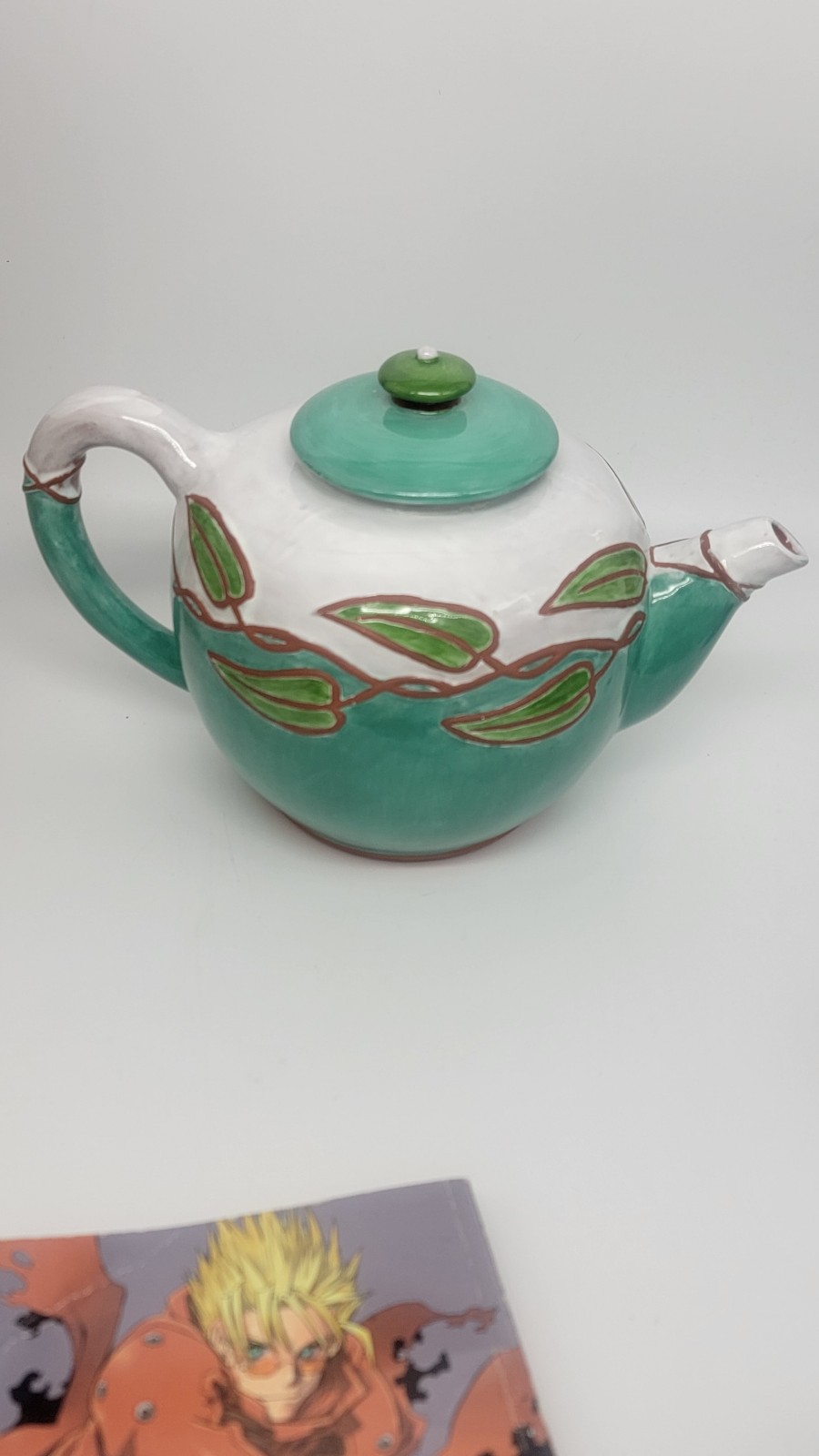 Rare Department 56 Teapot Green Leaves and vines Terracotta handpainted.