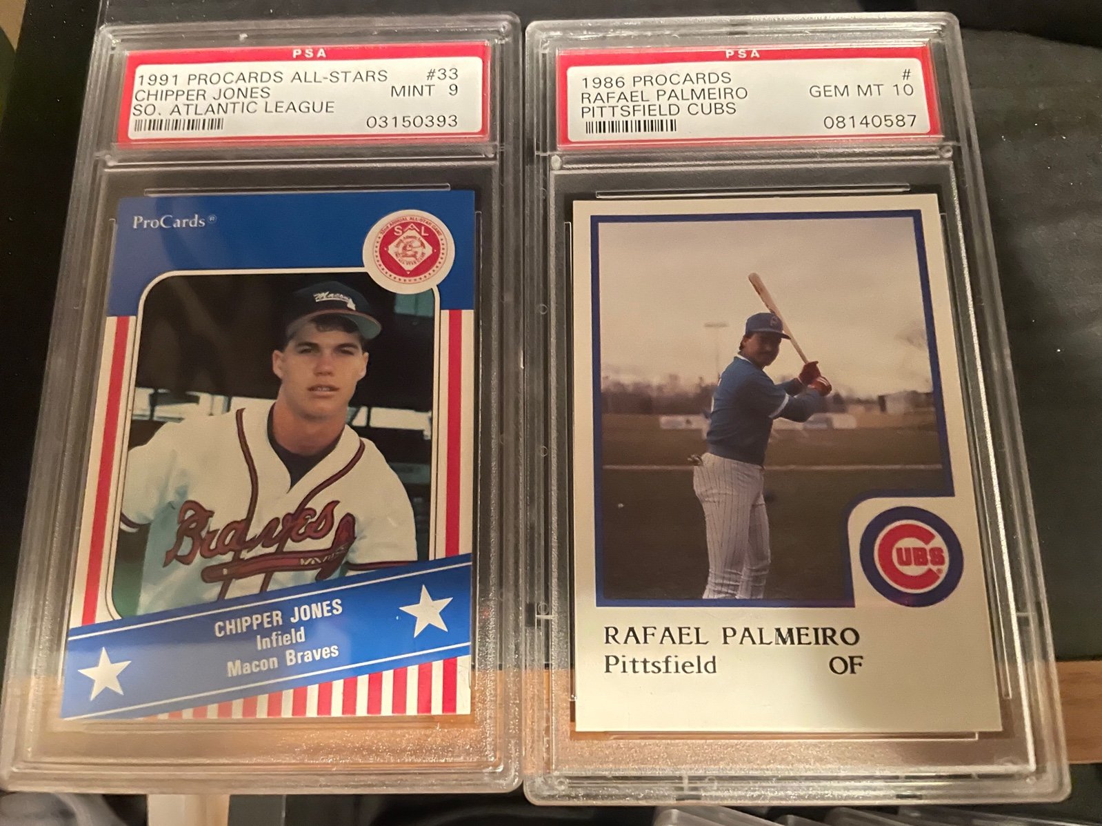 Chipper Jones (1991) and Ralph Palmiero (1986)PSA Graded 9 & 10 cards