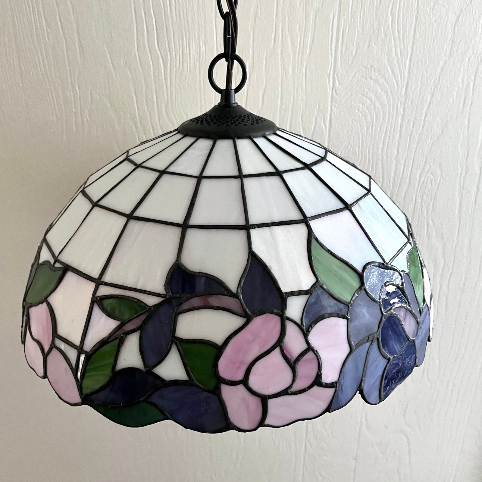 Vintage Tiffany Style Stained Glass Roses Hanging Light Shade