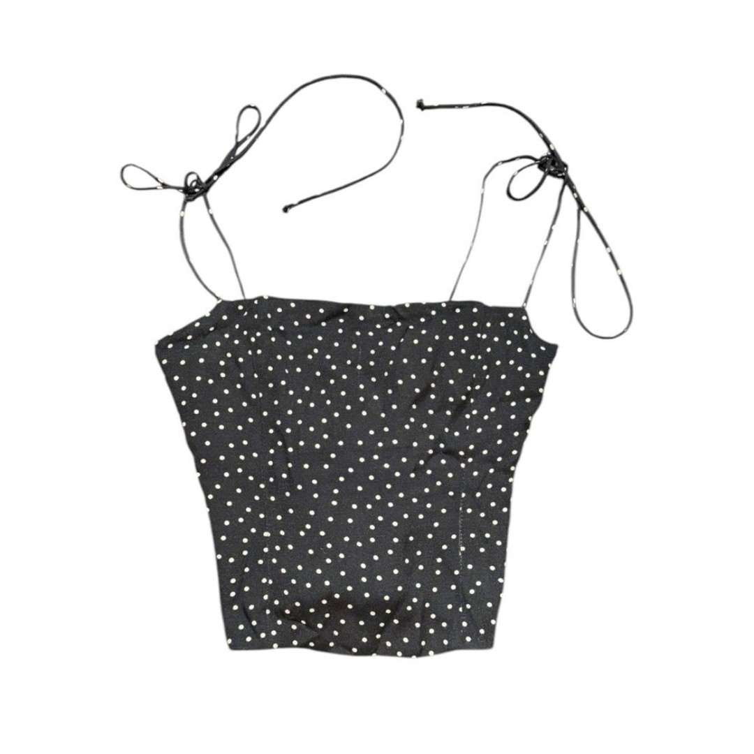 Reformation Meyer Top Black Polka Dot Tie Cami Blouse Size 0