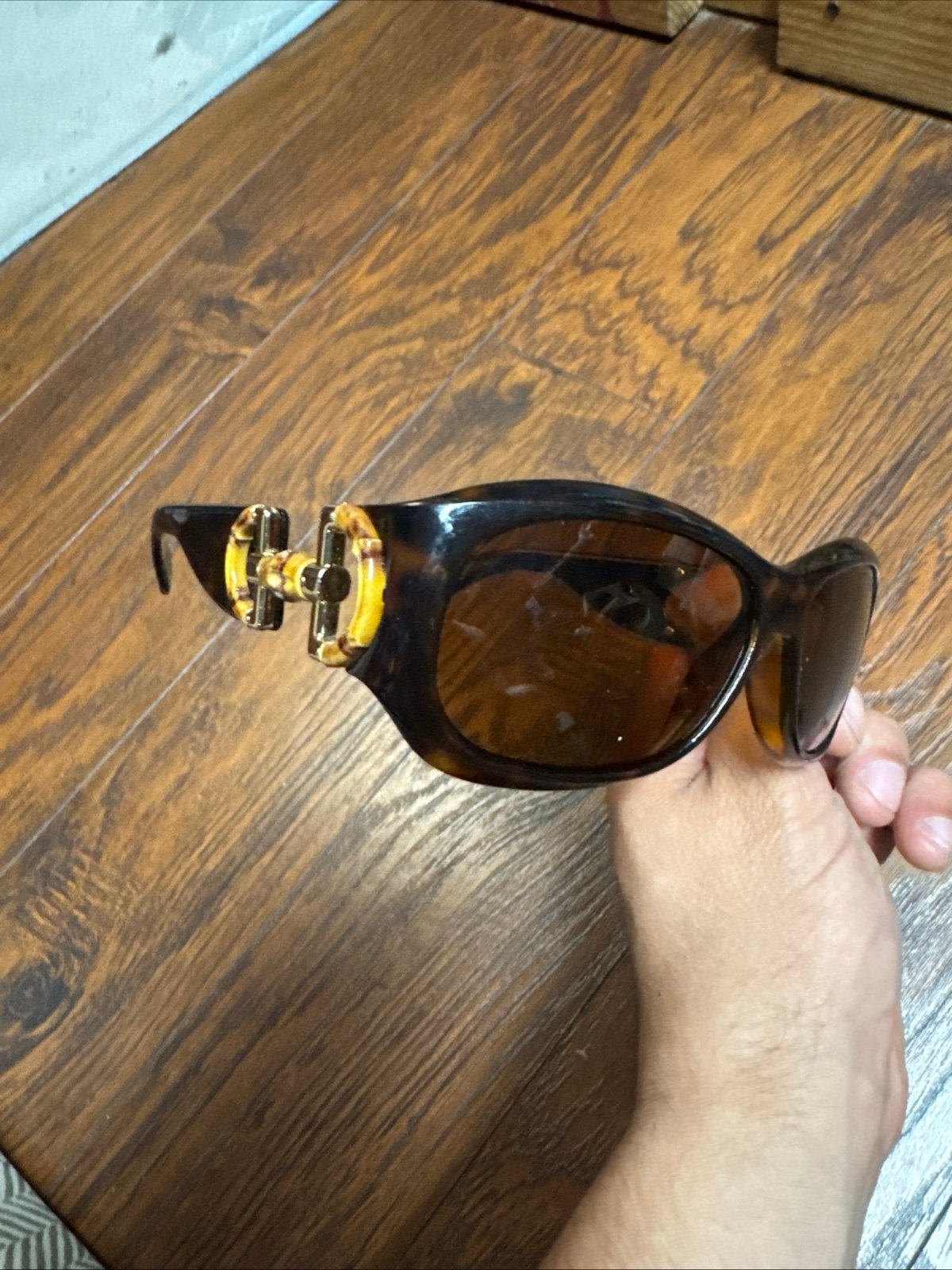 Vintage Gucci Brown Gold Bamboo Male Female Sunglasses GG2970/S ND6S8