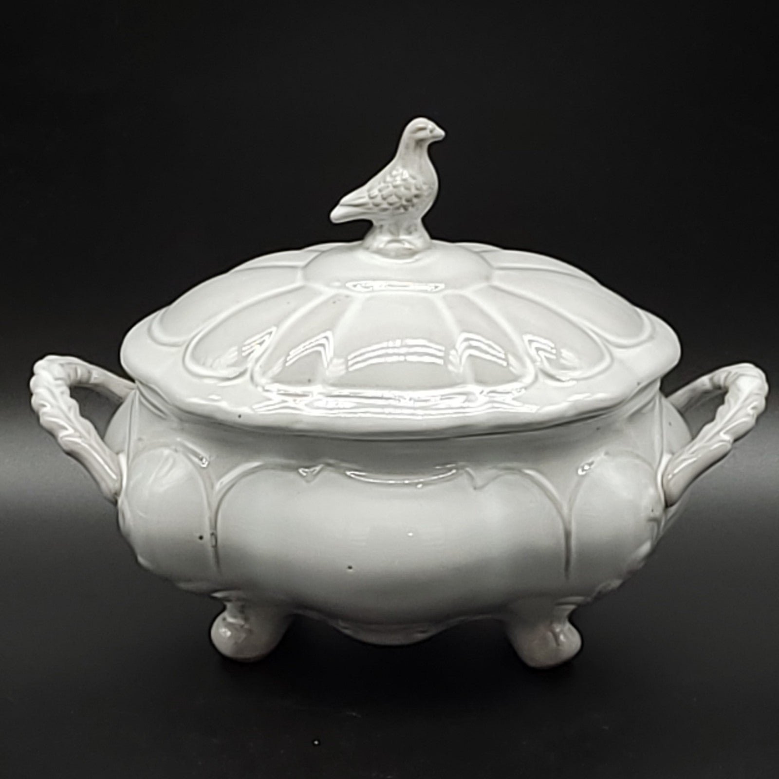 Gray Drip Glaze Stimulate Old French Ware lidded dish