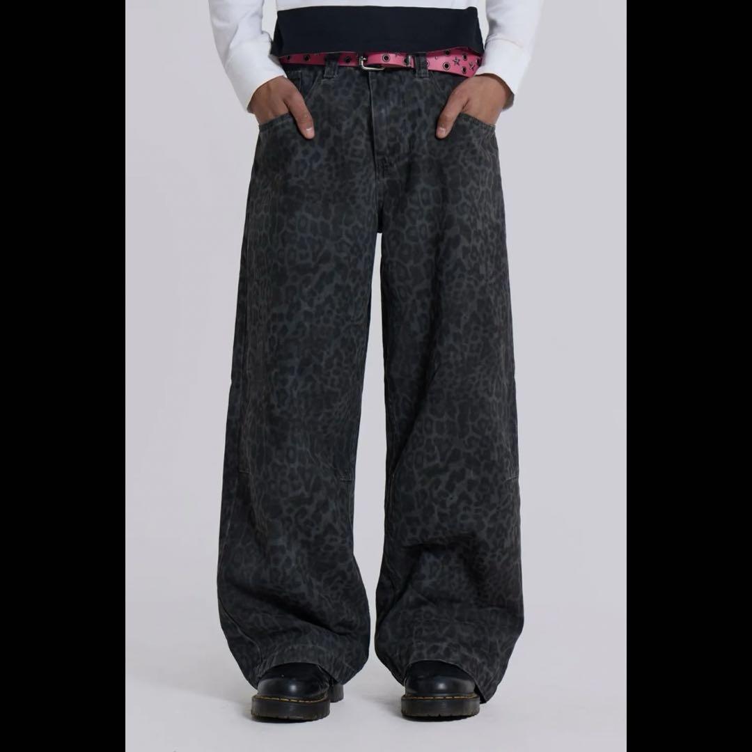 JADED LONDON Charcoal Leopard Wide Leg Pants