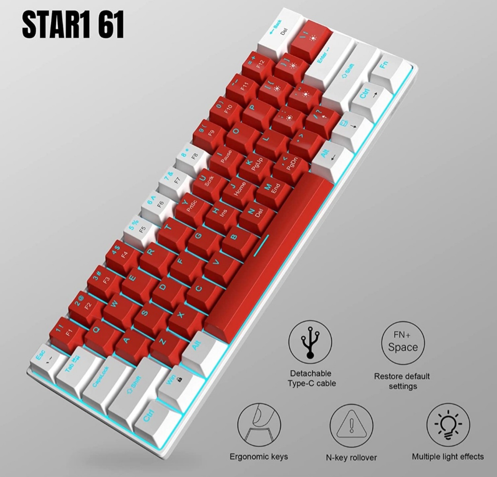 60% Mechanical Keyboard with Red Switches and Sea Blue back light
