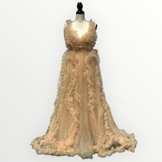 Tulle sheer Light Fairy Whimsical Maxi Dress Ruffle Romantic Photoshoot S/M
