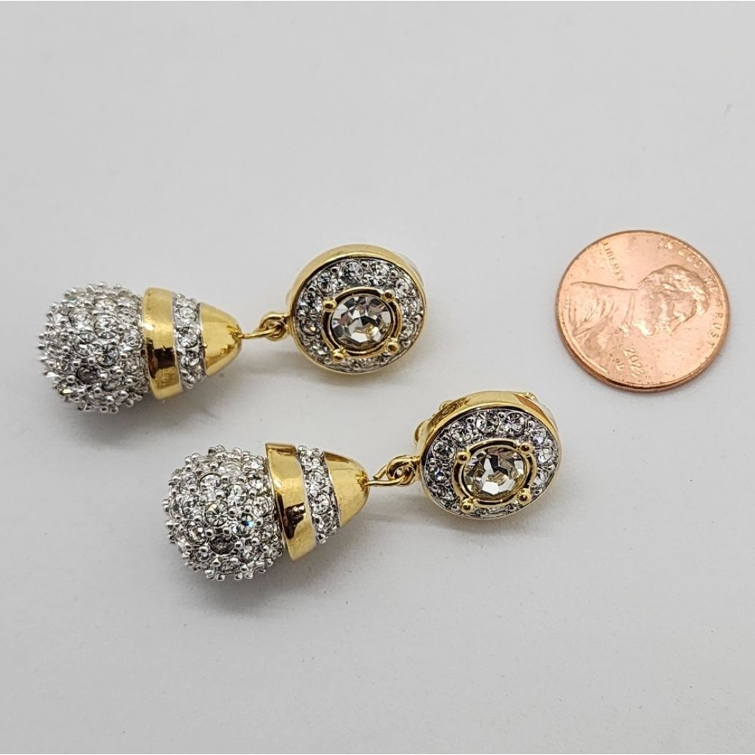 Swarovski Crystal drop earrings Gold Tone clear Signed swan