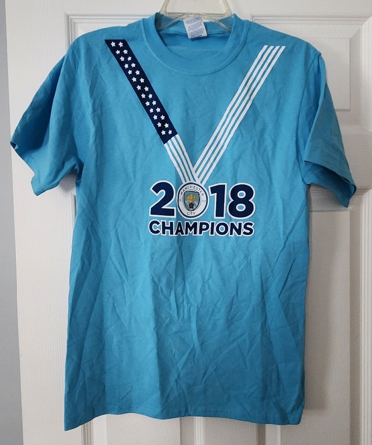 NWOT Port & Company Manchester City 2018 Champions Official Supporter Shirt S