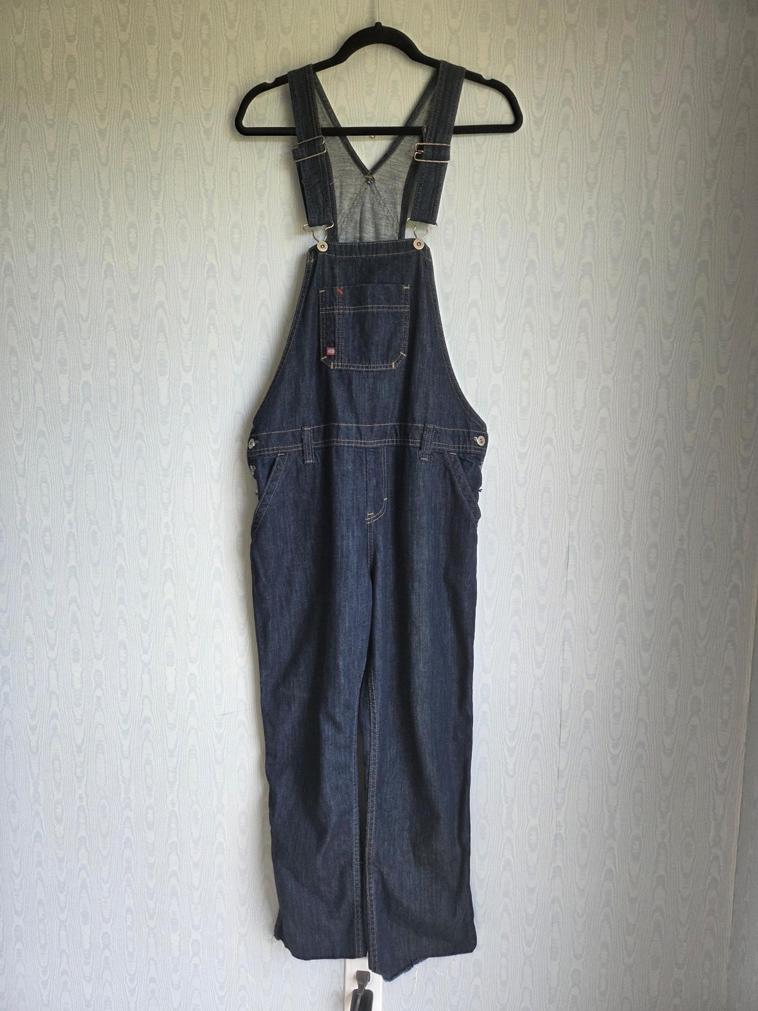 Dickeys Men's Small 100% Cotton Denim Overalls Blue Carpenters ALTERED