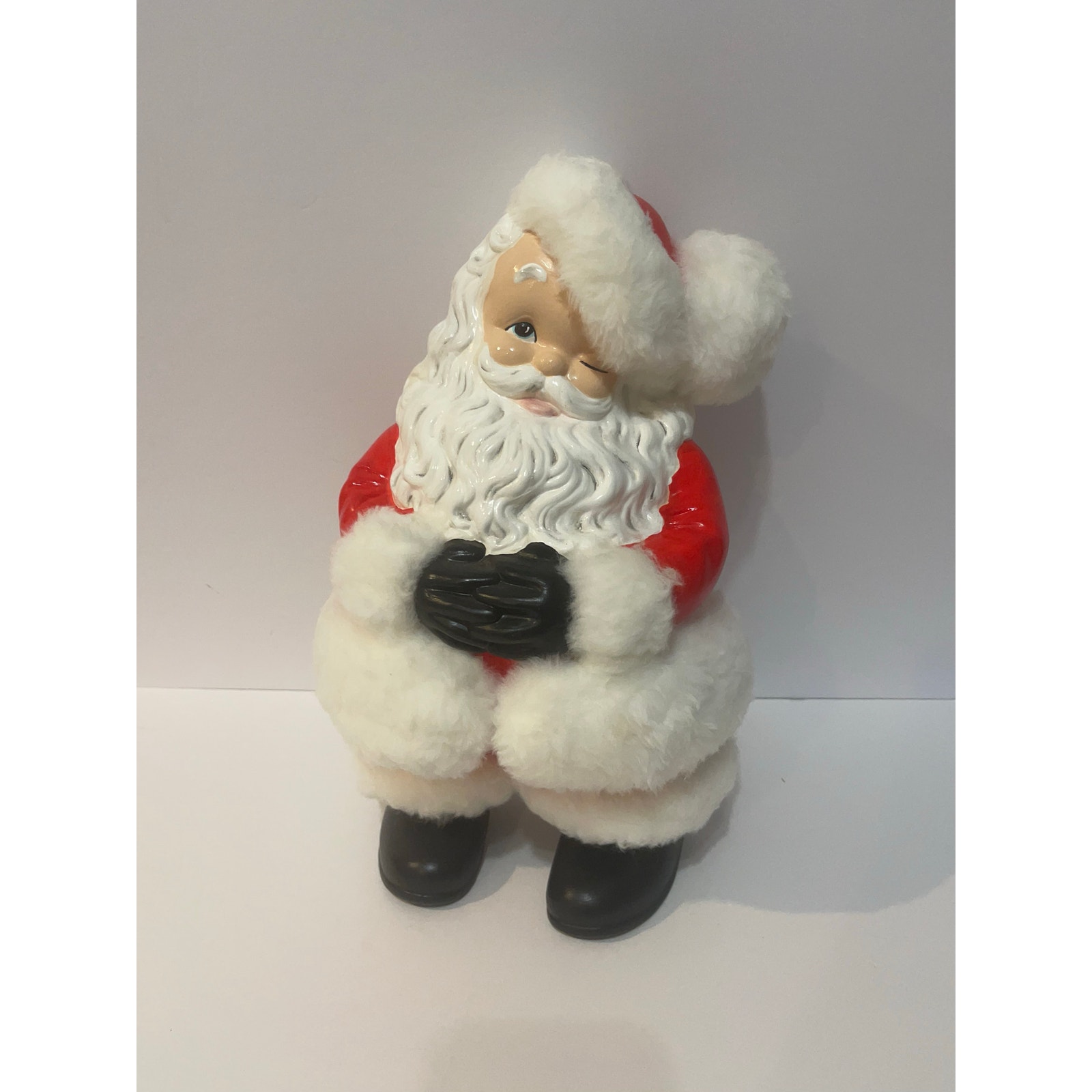 Vintage Ceramic Winking Santa Painted Mold 14 Bisque