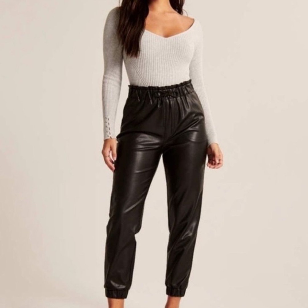 Abercrombie & Fitch Faux Leather Pants Size Medium Jogger Vegan Drawstring