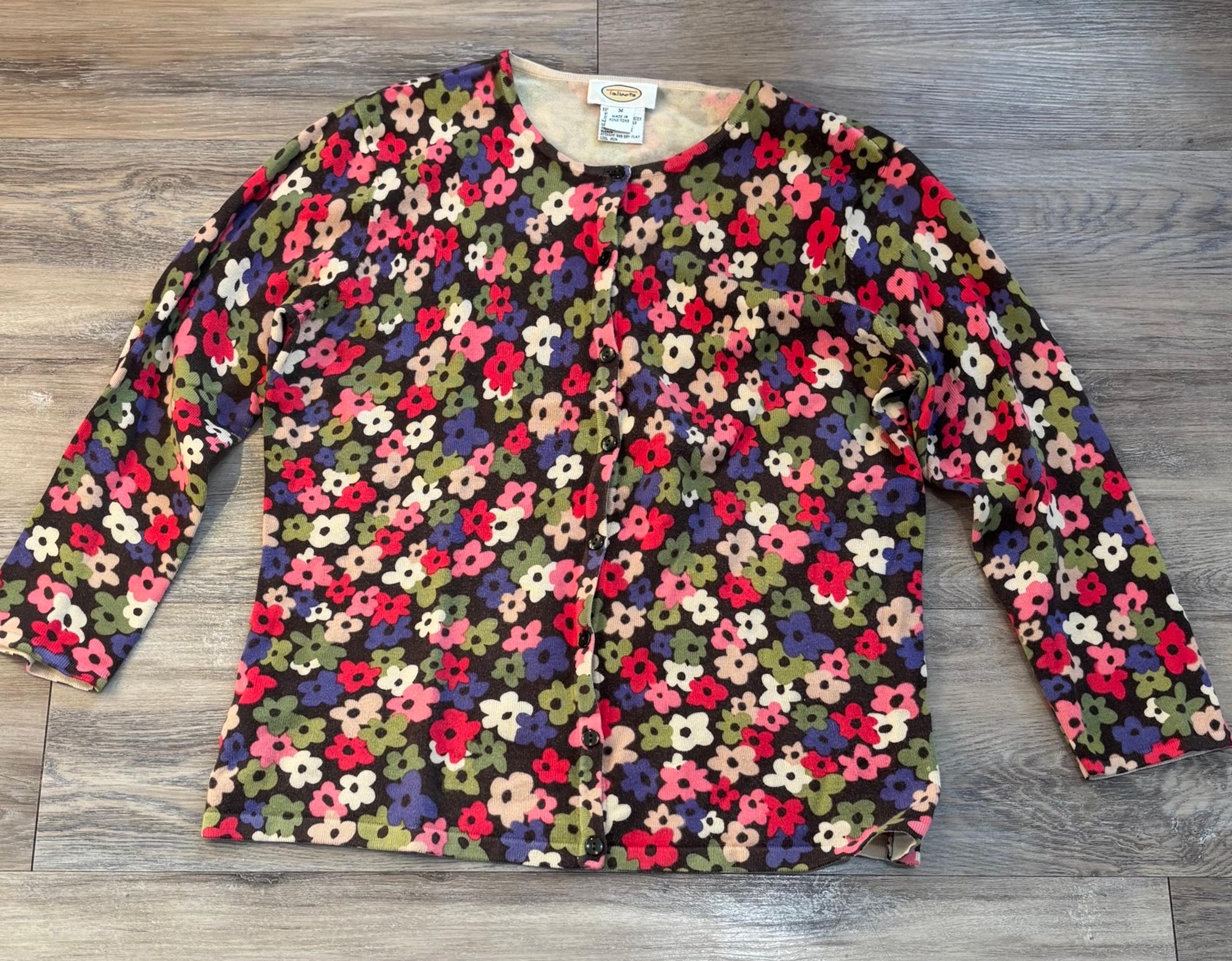 Vintage Talbots Floral button cardigan sweater cotton blend size Medium