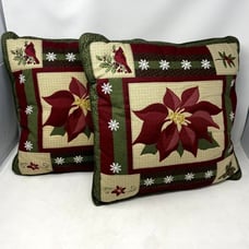 Christmas Poinsettia Quilted Embroidered Pillows