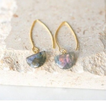 STUNNING Gemstone Dangle Earrings Labradorite Earring WATERPROOF Gold threader