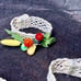 8 Vintage Woven Lattice Italy Napkin Rings Set with Colorful Miniature Fruit