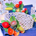 8 Vintage Woven Lattice Italy Napkin Rings Set with Colorful Miniature Fruit