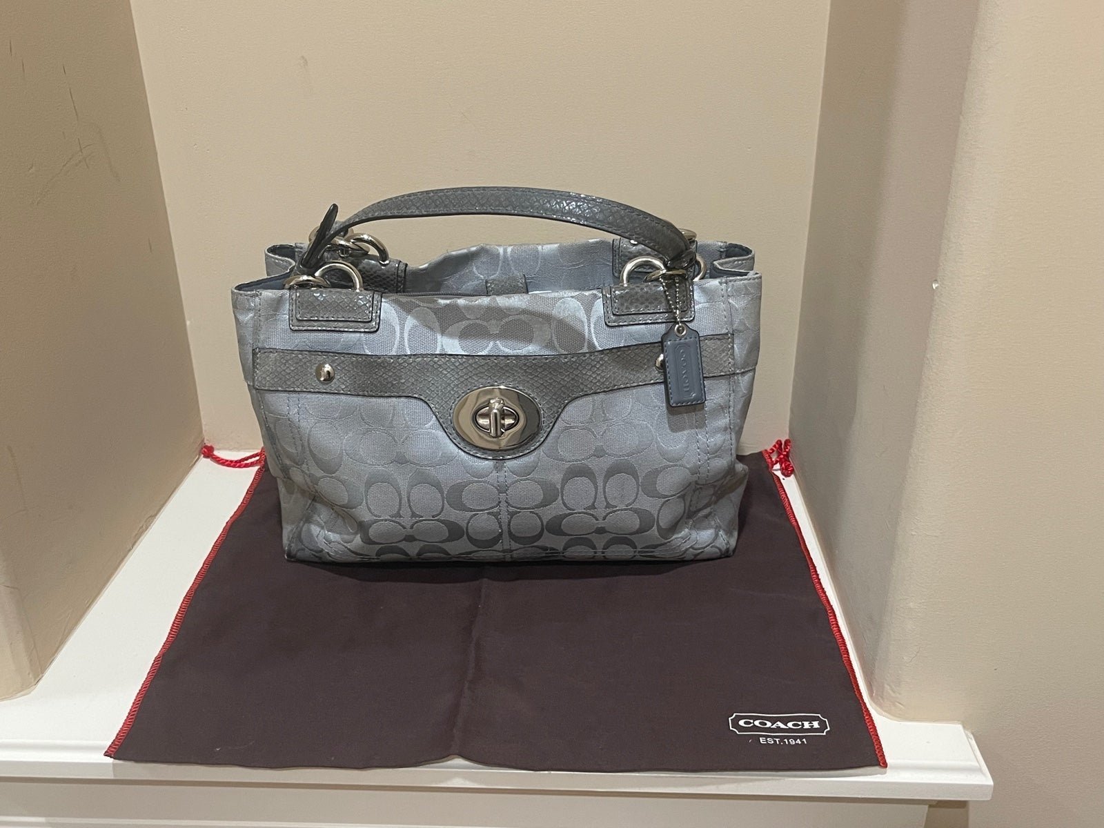 Coach SilverTabby Top Handle 20 in Colorblock With Leather/Suede/Snakeskin Bag