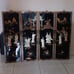 Set of 4 Vintage 3D Mother of Pearl Hand Painted Asian Art Panels of Geishas