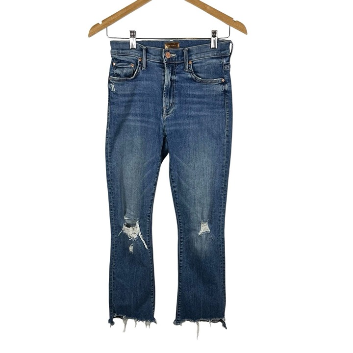 Mother The Insider Crop Step Chew Distressed Denim Jeans in Dancing on Coals 24