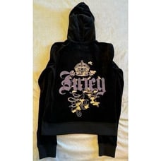Juicy Couture Size Small Black Zip Up Hoodie Y2K Yellow Gold Purple