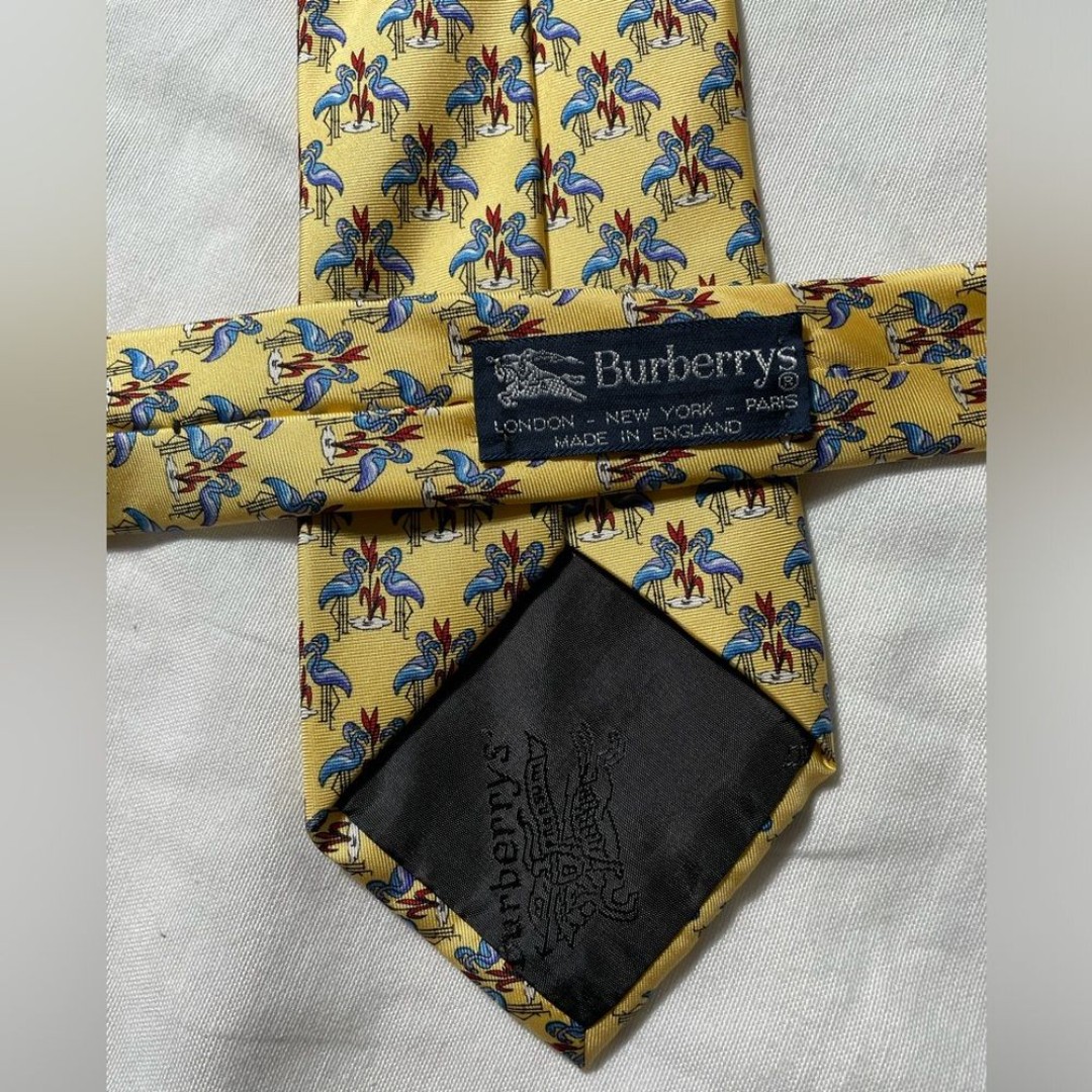 VTG Burberrys Flamingo Print 100% Silk neck tie Made in England