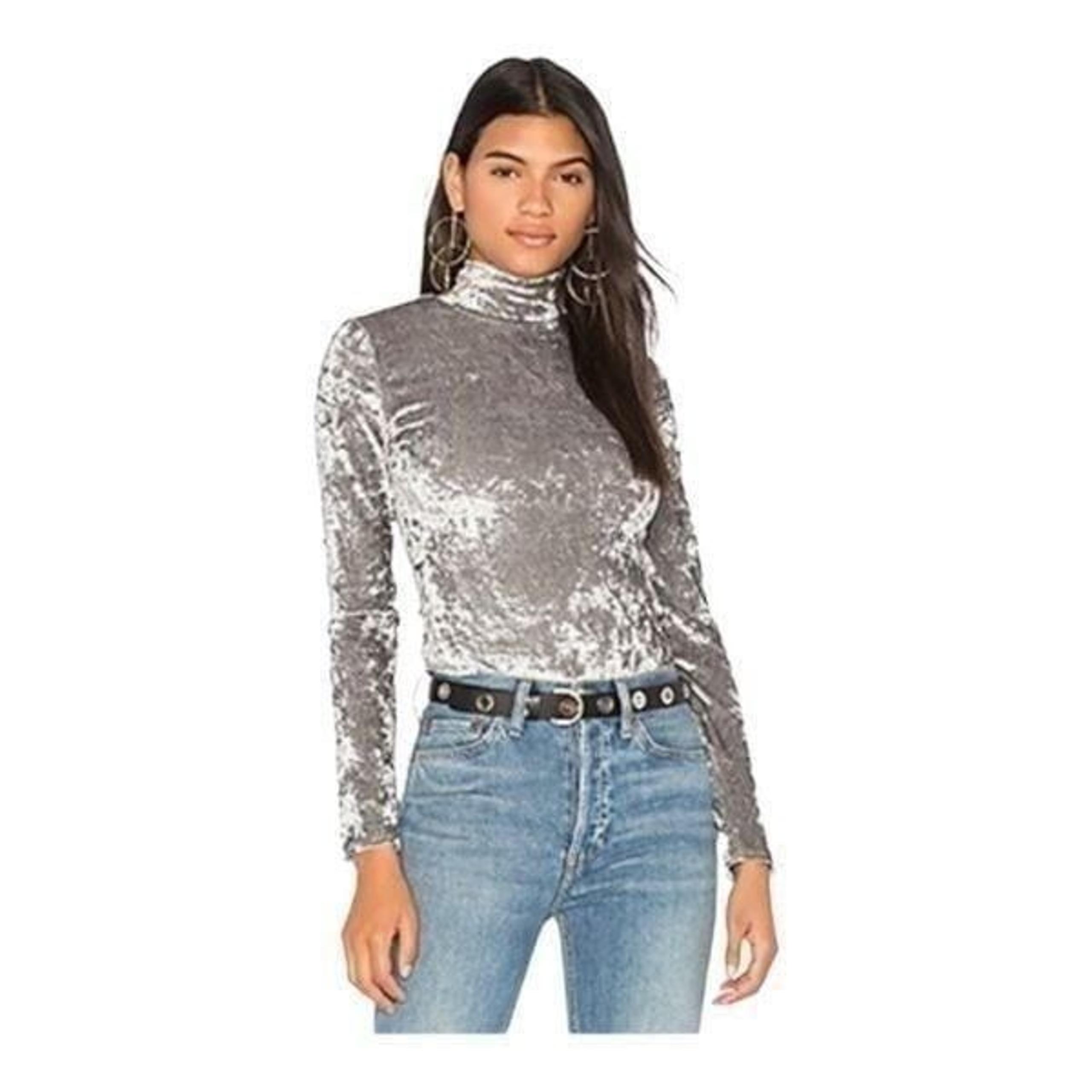 Central Park West x Revolve Silver Ocean Drive Velvet Bodysuit SZ XS BNWT