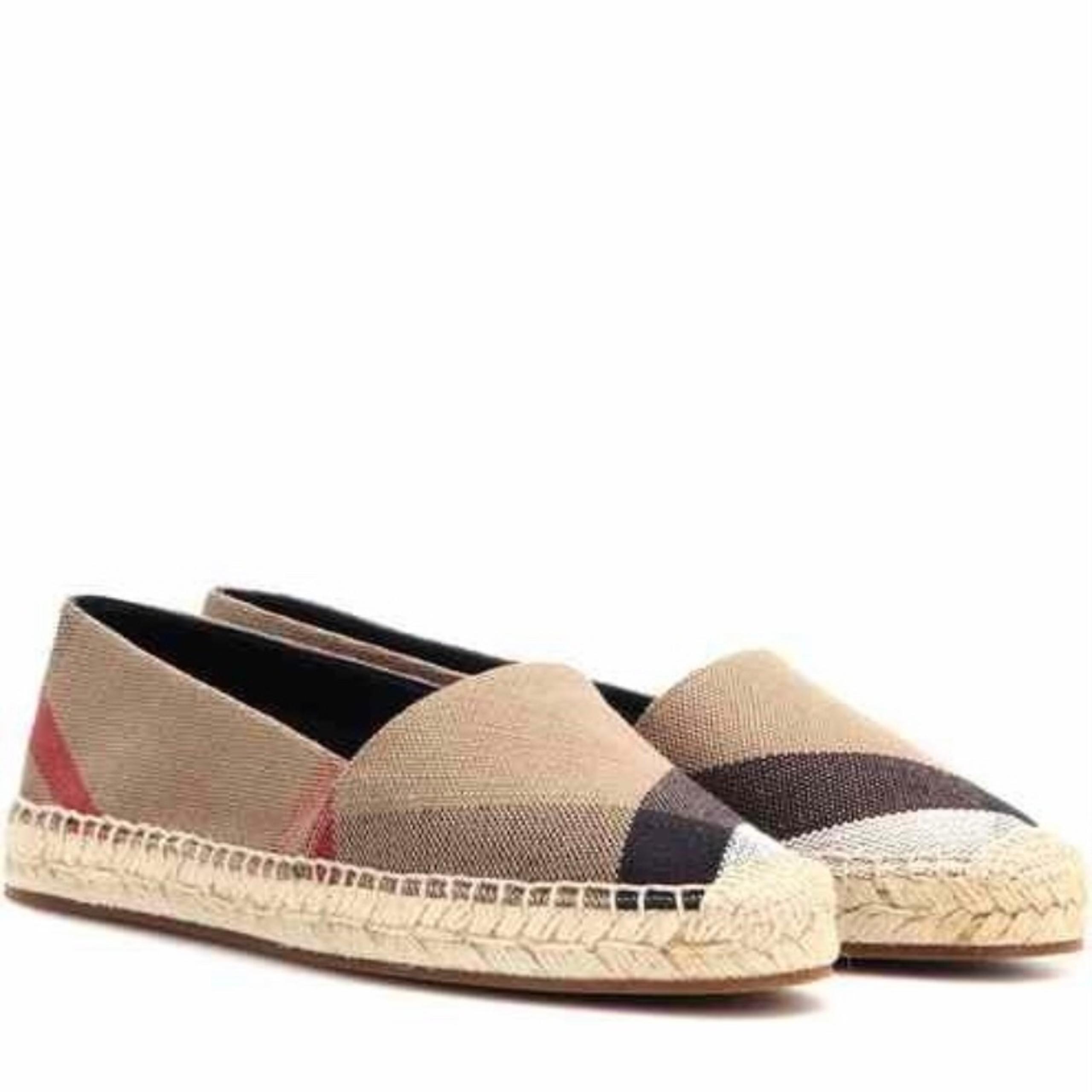 Burberry Hodgeson Check Motif Plaid Canvas Jute Toe Espadrille Flats Size 6/36
