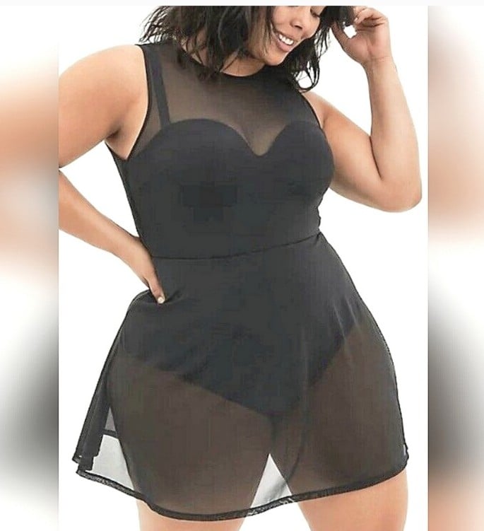 NWT Torrid Mesh Underwire Peplum Long One-Piece Swim Dress Size 0X/D/DD