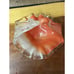 Murano Style Art Glass Basket Bowl Vase Orange White Vintage