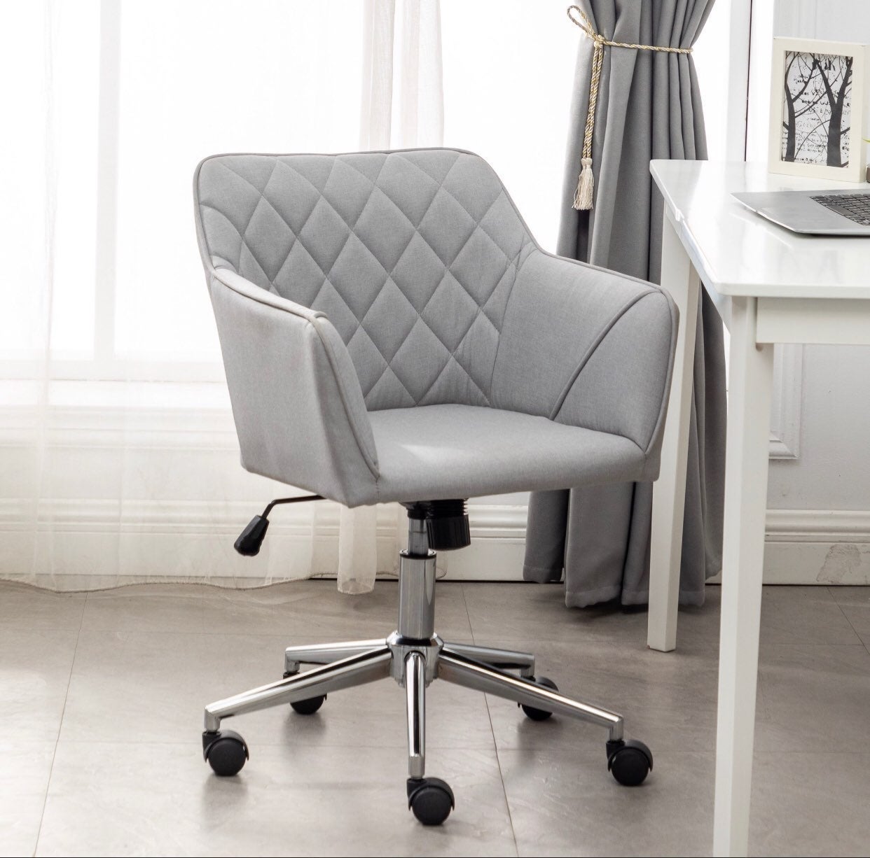 Grey desk chair vanity office chair