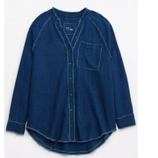 Aerie American eagle Pool to party coverup button shirt blouse oversize blue XXS