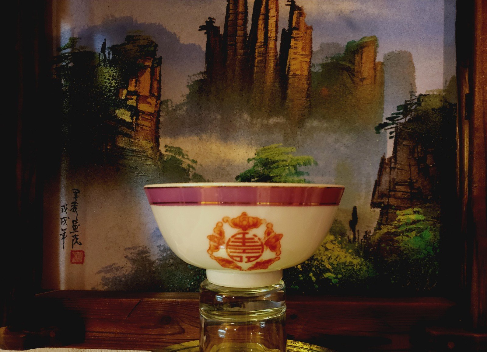 Vintage (2) lucky Five bats porcelain rice bowl