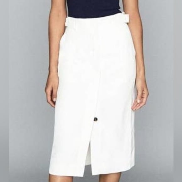 Reiss Katie Skirt Linen Blend Midi High-Rise size 8 NWT white