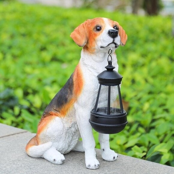 New Garden Dog Statues Outdoor Decor, Solar Beagle Dog Ornament for Yard Patios