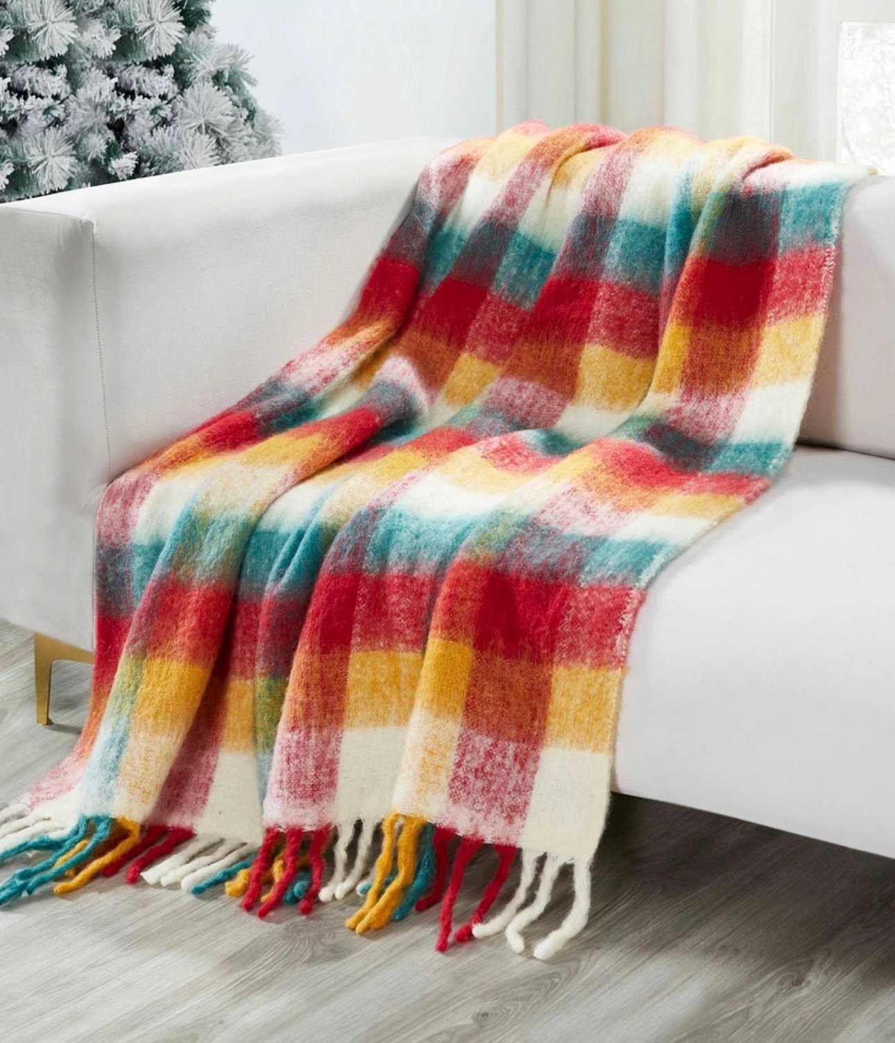 Evergreen Ivy Checkered Faux Mohair Throw, 50 x 70 