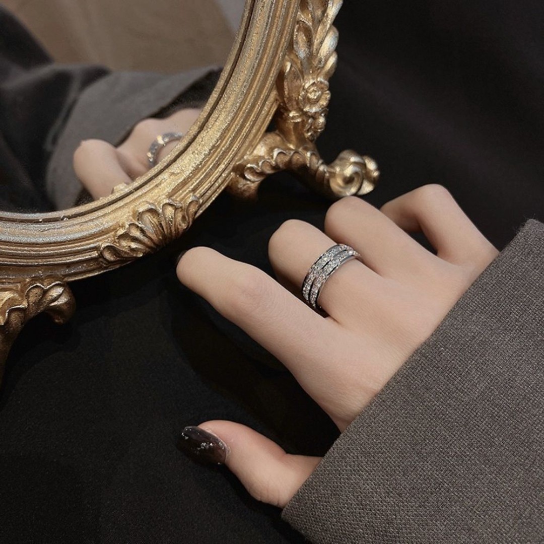 Titanium Steel Plating Inlay Artificial Diamond Rings