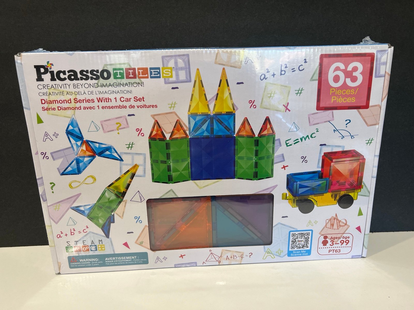 63-Pc Picasso Magnetic Tiles Diamond Series with 1 Car Set New/Sealed