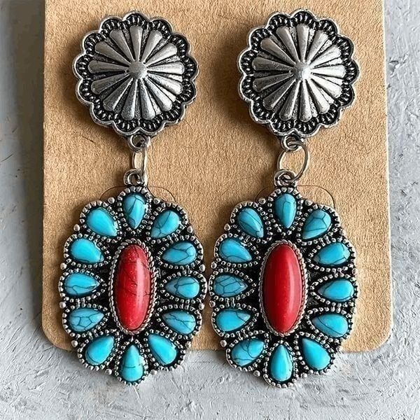 Western Boho Concho Turquoise Concho Santa Fe Style Dangle Earrings
