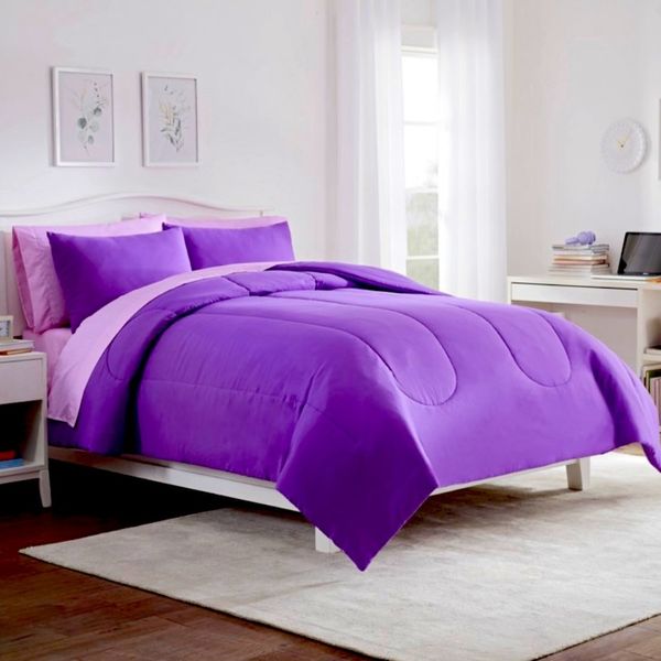 IZOD Solid Print Polyester/Microfiber Bed- in-a-Bag Sets, Queen Purple, 7-Pieces