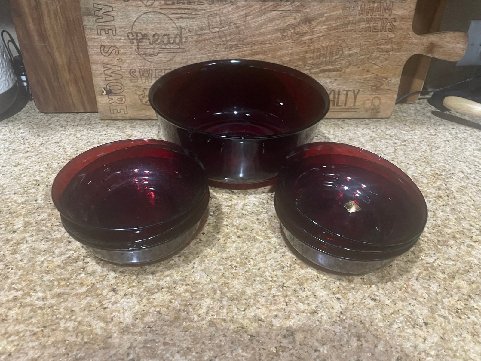 Vintage Arcoroc France Ruby Red Glass China 27 piece set by J. G. Durand