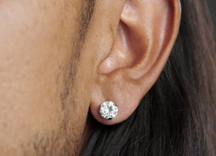4.00 cts 8mm mens Solitaire Stud Earring 950 Platinum over Solid Sterling silver