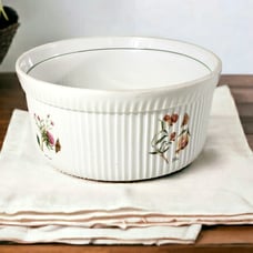 French Country Porcelain Soufflé Bowl with Herb Design