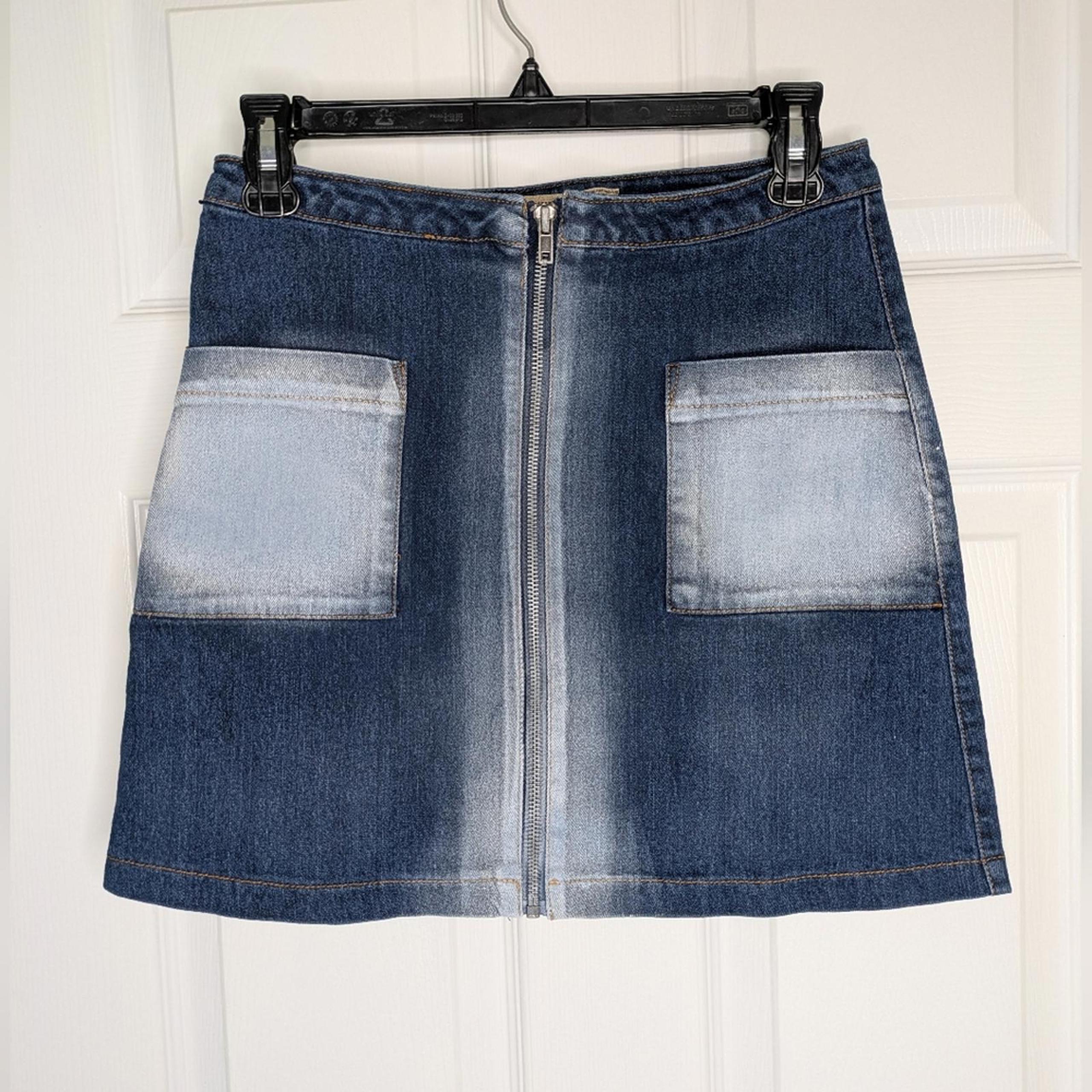 Y2K Denim Zip Up Mini Skirt with Front Pockets Size Small