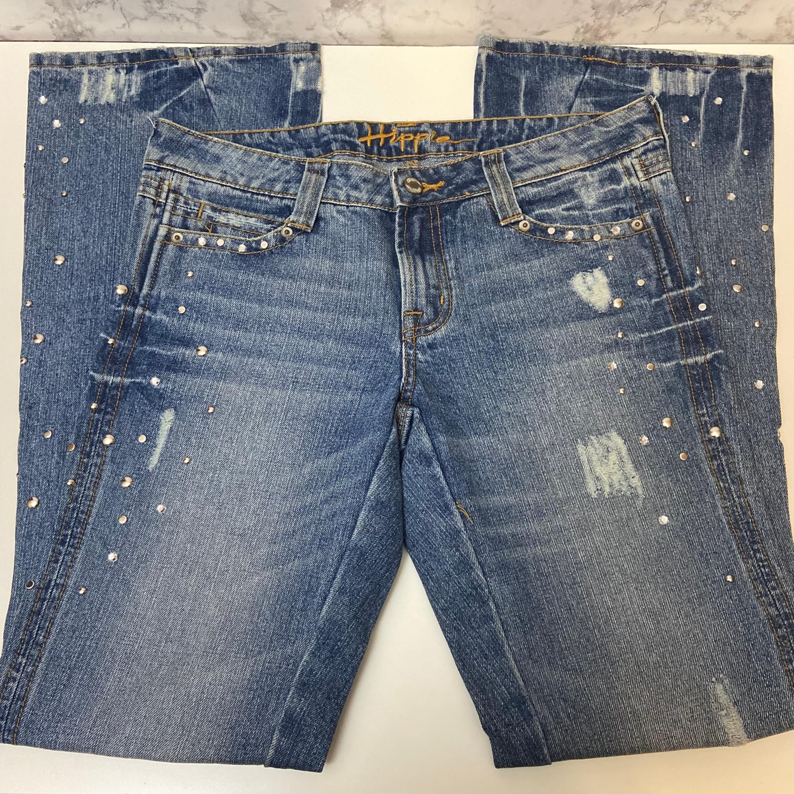 Vintage Hippie Jeans Womens Sz 29 Denim Low Rise Stretch Flare Distressed BOHO