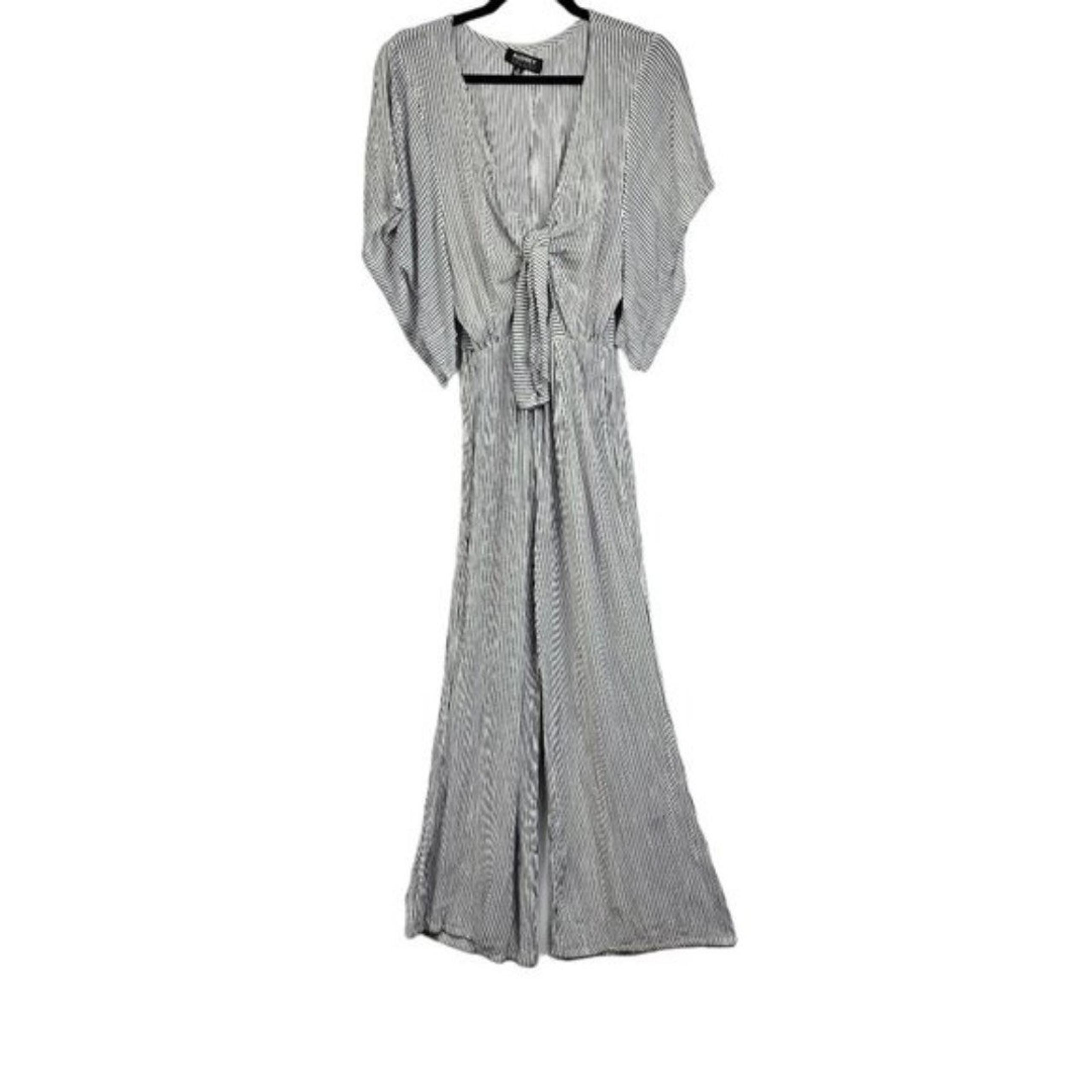 Audrey 3 Plus 1 Deep V Neck Tie Front Cut out Flutter Sleeve Wide Leg Jumpsuit